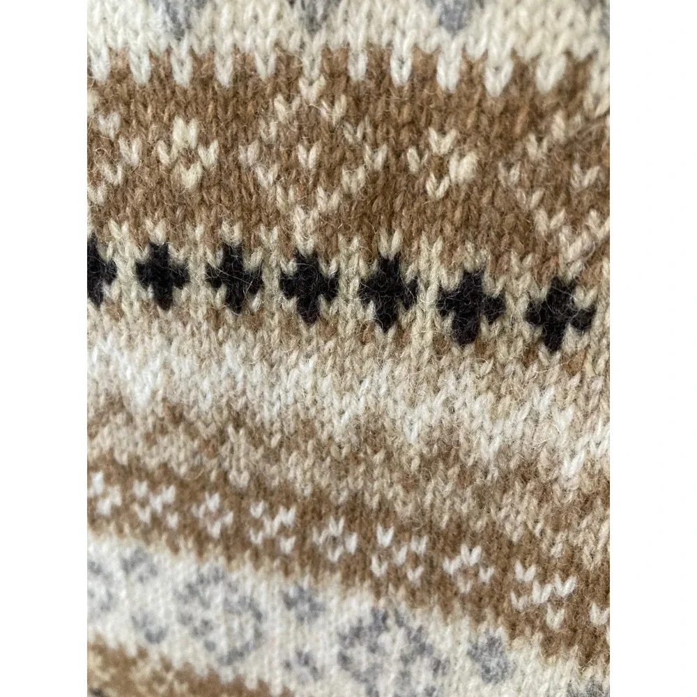 Berkshire Fashions Wool Blend Fair Isle Scarf Tan Brown Nordic Fringe RN 14750